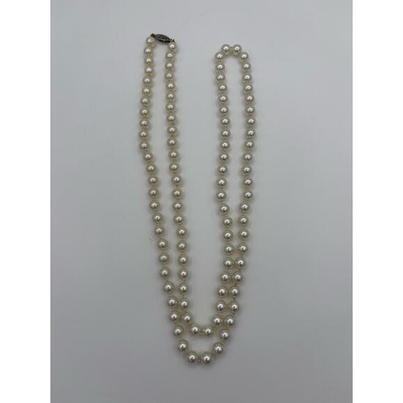 Vintage Knotted Faux Pearls 34” Strand 18” Drop - Picture 2 of 5